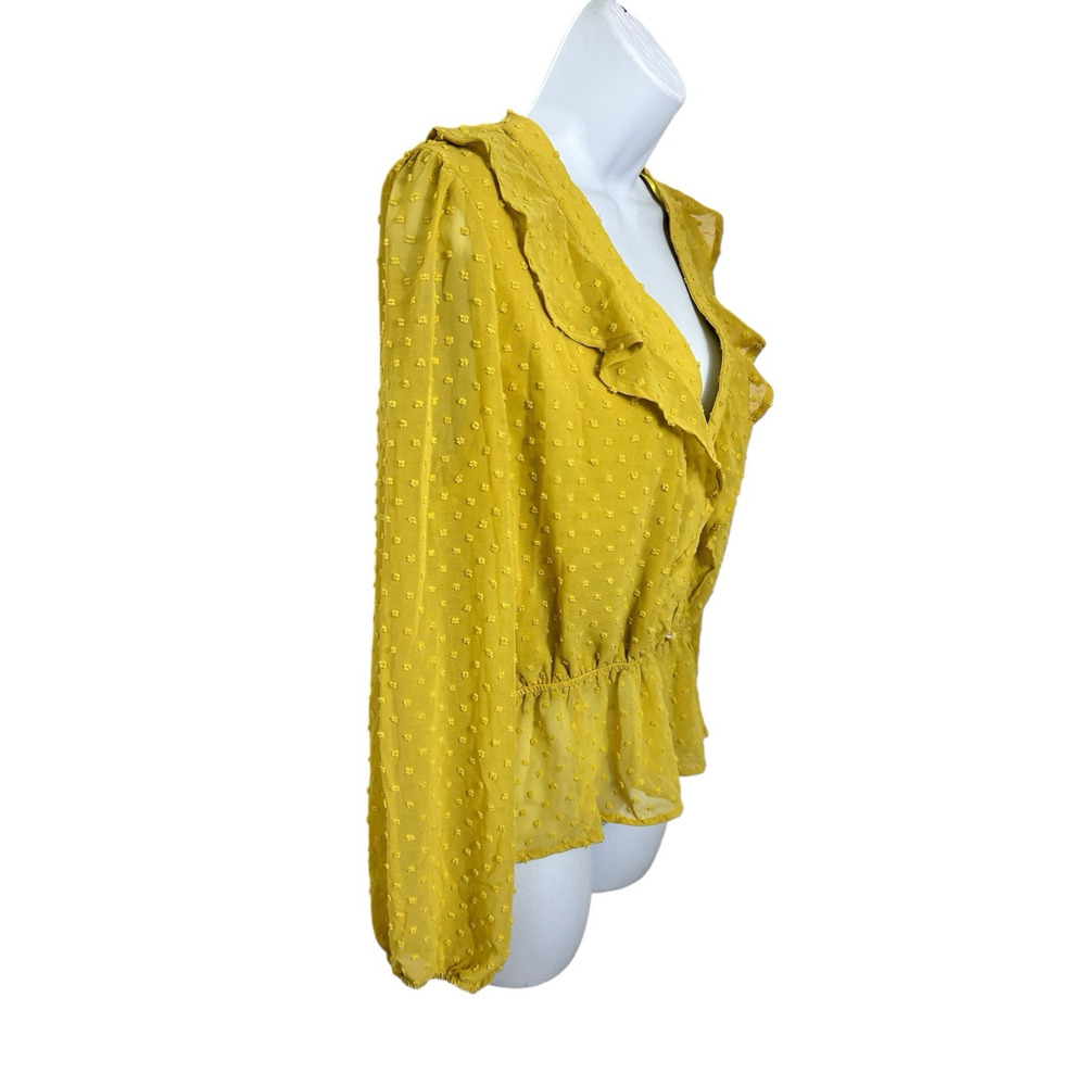 Favlux Fashion Blouse Sz L Long Balloon Sleeve V-Neck Textured Top Mustard - Picture 5 of 9